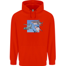 Three Sharks Mens 80% Cotton Hoodie Bright Red