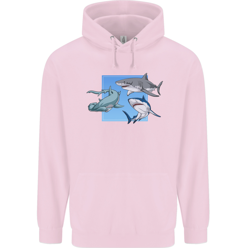 Three Sharks Mens 80% Cotton Hoodie Light Pink