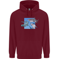 Three Sharks Mens 80% Cotton Hoodie Maroon