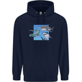 Three Sharks Mens 80% Cotton Hoodie Navy Blue