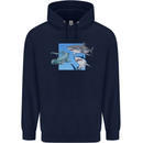 Three Sharks Mens 80% Cotton Hoodie Navy Blue