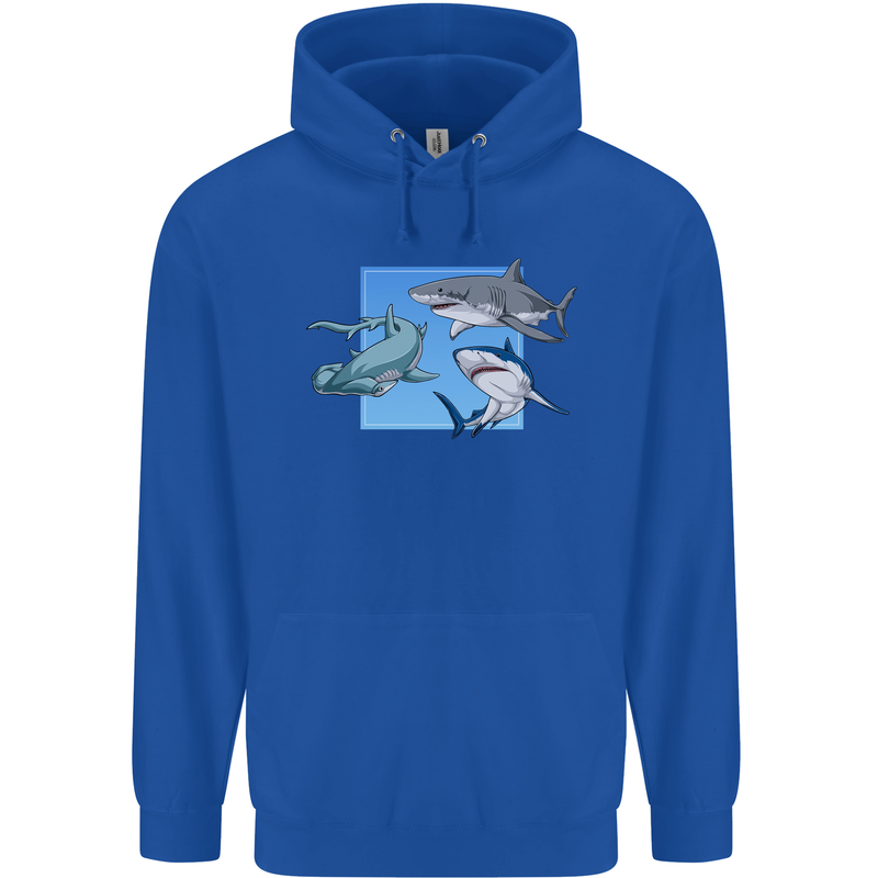 Three Sharks Mens 80% Cotton Hoodie Royal Blue