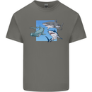 Three Sharks Mens Cotton T-Shirt Tee Top Charcoal