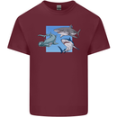 Three Sharks Mens Cotton T-Shirt Tee Top Maroon