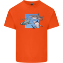 Three Sharks Mens Cotton T-Shirt Tee Top Orange