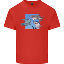 Three Sharks Mens Cotton T-Shirt Tee Top Red