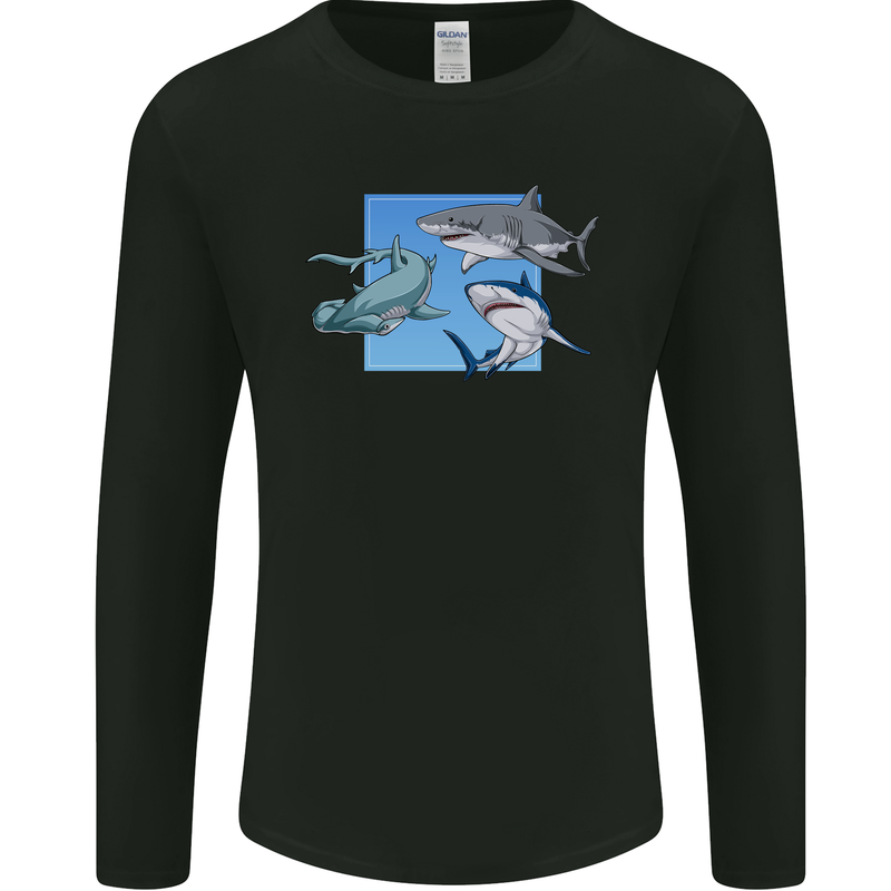 Three Sharks Mens Long Sleeve T-Shirt Black