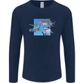 Three Sharks Mens Long Sleeve T-Shirt Navy Blue