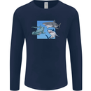 Three Sharks Mens Long Sleeve T-Shirt Navy Blue