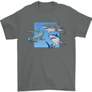 Three Sharks Mens T-Shirt 100% Cotton Charcoal