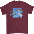 Three Sharks Mens T-Shirt 100% Cotton Maroon