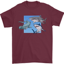 Three Sharks Mens T-Shirt 100% Cotton Maroon