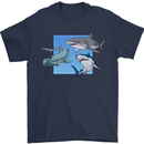Three Sharks Mens T-Shirt 100% Cotton Navy Blue