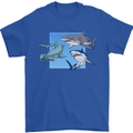 Three Sharks Mens T-Shirt 100% Cotton Royal Blue