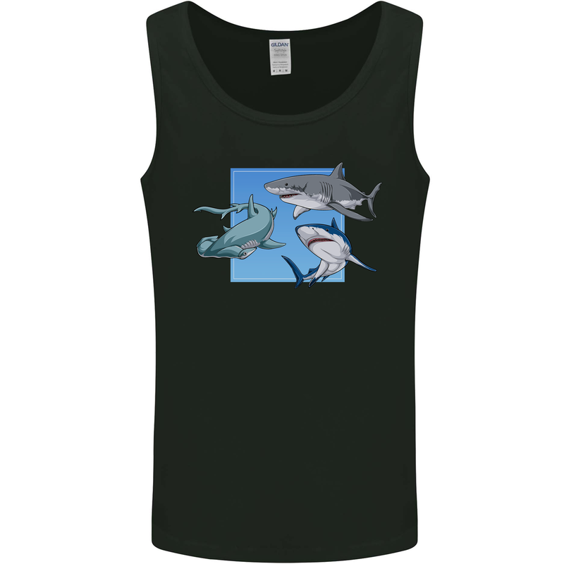 Three Sharks Mens Vest Tank Top Black