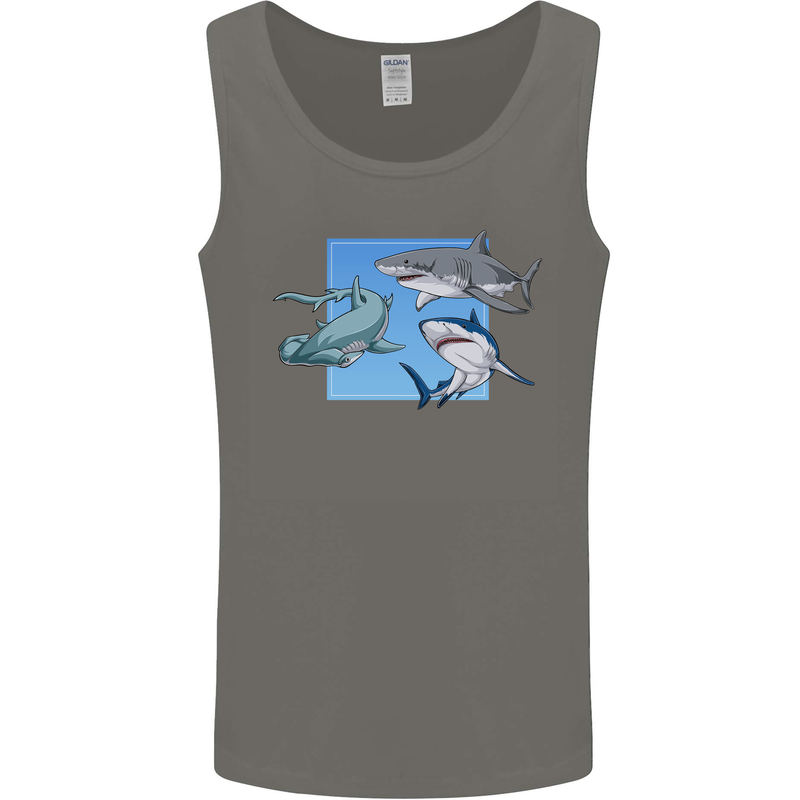 Three Sharks Mens Vest Tank Top Charcoal