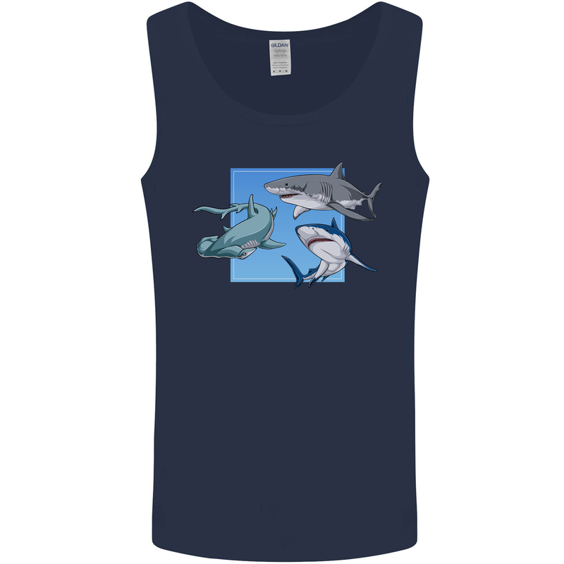 Three Sharks Mens Vest Tank Top Navy Blue