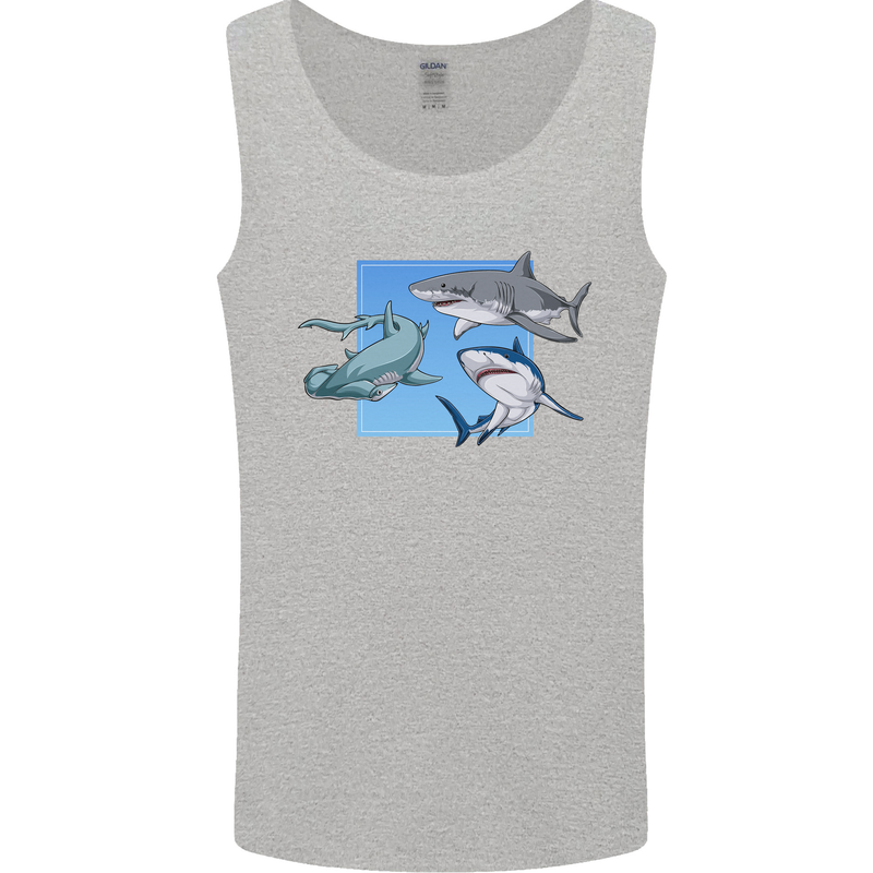 Three Sharks Mens Vest Tank Top Sports Grey