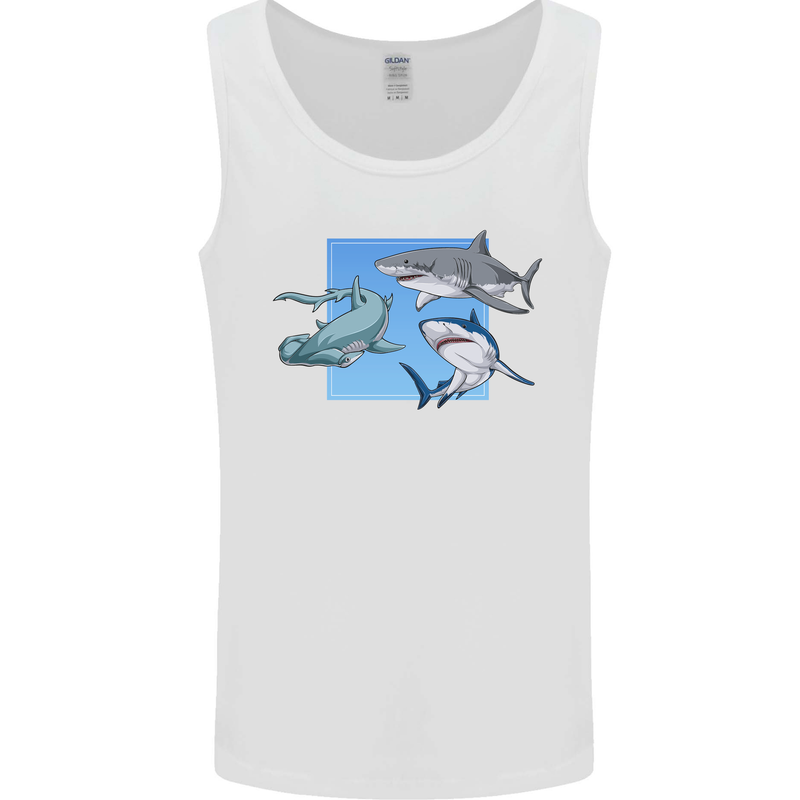 Three Sharks Mens Vest Tank Top White