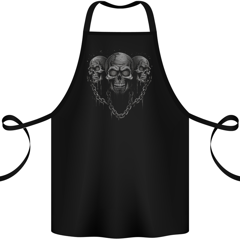 Three Skulls With Chains Heavy Metal Rock Music Cotton Apron 100% Organic Black