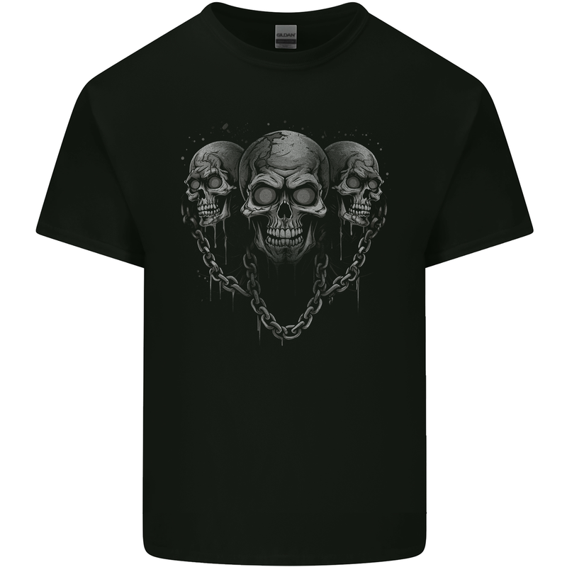 Three Skulls With Chains Heavy Metal Rock Music Kids T-Shirt Childrens Black