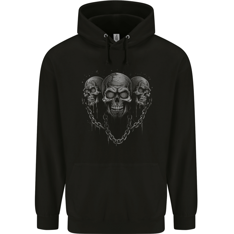 Three Skulls With Chains Heavy Metal Rock Music Mens 80% Cotton Hoodie Black