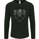 Three Skulls With Chains Heavy Metal Rock Music Mens Long Sleeve T-Shirt Black