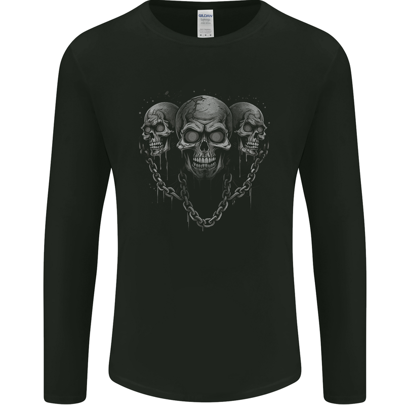 Three Skulls With Chains Heavy Metal Rock Music Mens Long Sleeve T-Shirt Black