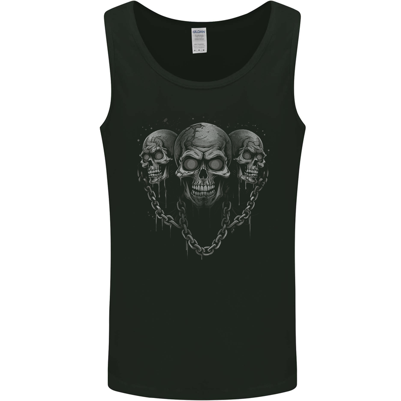 Three Skulls With Chains Heavy Metal Rock Music Mens Vest Tank Top Black