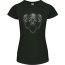 Three Skulls With Chains Heavy Metal Rock Music Womens Petite Cut T-Shirt Black