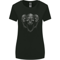 Three Skulls With Chains Heavy Metal Rock Music Womens Wider Cut T-Shirt Black