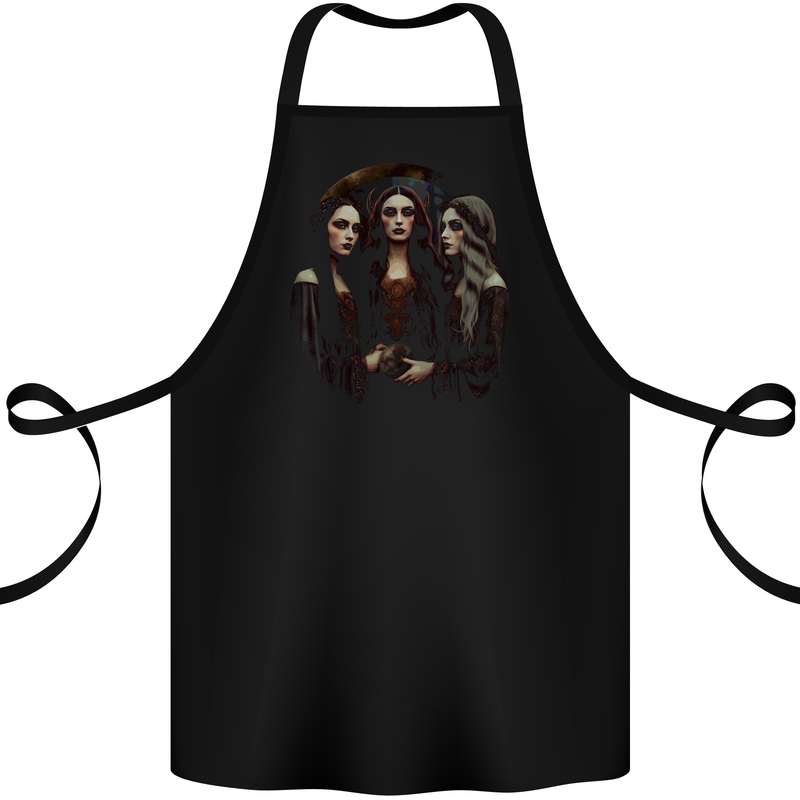 Three Witches Fantasy Witchcraft Sorcery Cotton Apron 100% Organic Black