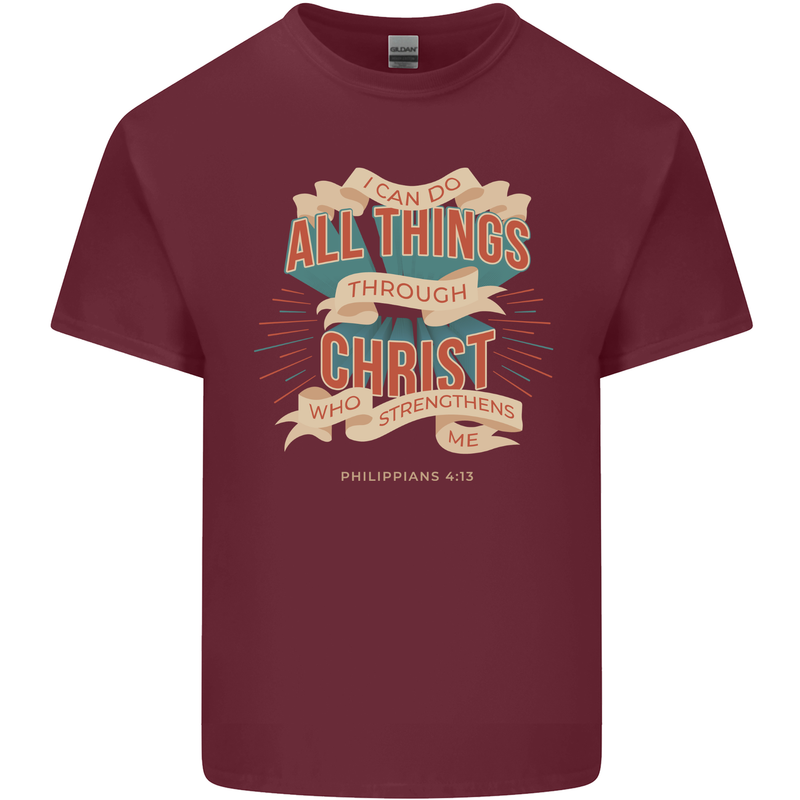 Through Christ  Christian Jesus God Cross Faith Mens Cotton T-Shirt Tee Top Maroon