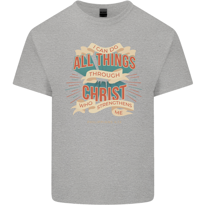 Through Christ  Christian Jesus God Cross Faith Mens Cotton T-Shirt Tee Top Sports Grey