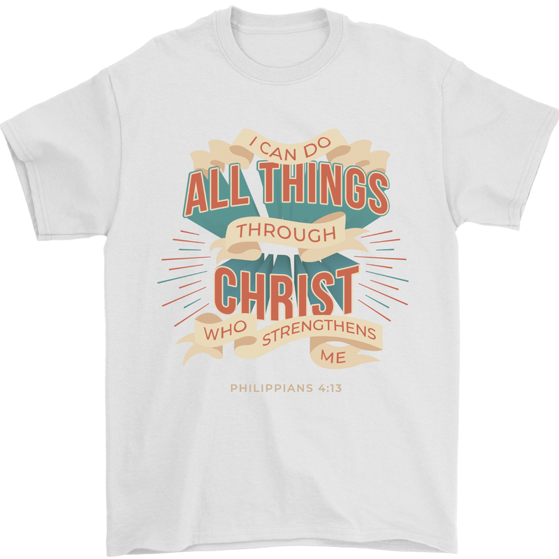 Through Christ  Christian Jesus God Cross Faith Mens T-Shirt 100% Cotton White