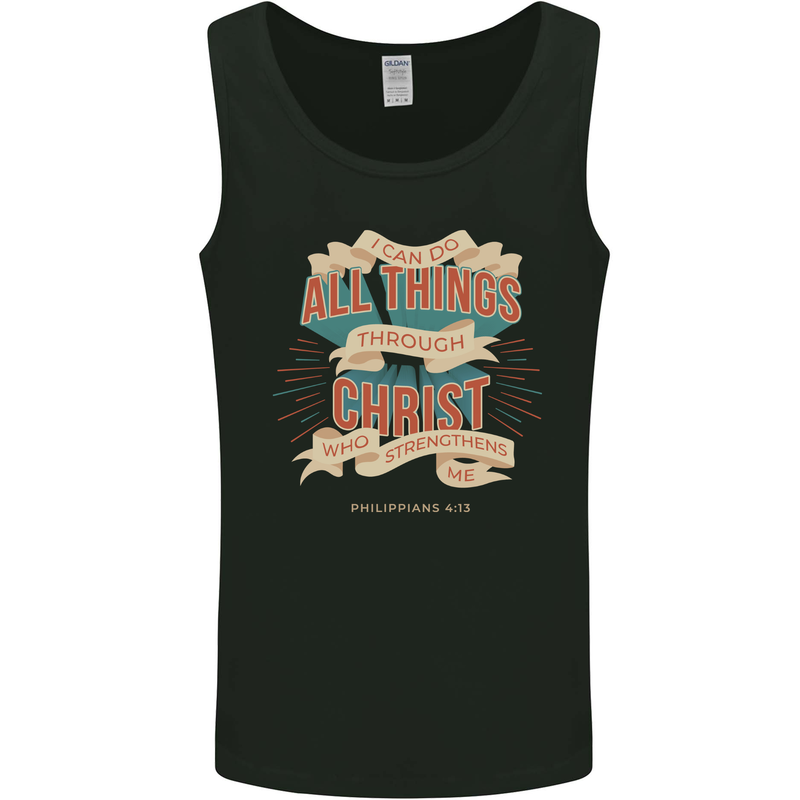 Through Christ  Christian Jesus God Cross Faith Mens Vest Tank Top Black