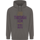 Through Him Christian Jesus God Christ Faith Mens 80% Cotton Hoodie Charcoal