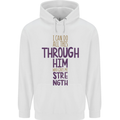 Through Him Christian Jesus God Christ Faith Mens 80% Cotton Hoodie White