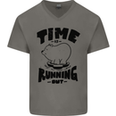 Time Running Out Climate Change Mens V-Neck Cotton T-Shirt Charcoal