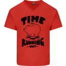 Time Running Out Climate Change Mens V-Neck Cotton T-Shirt Red