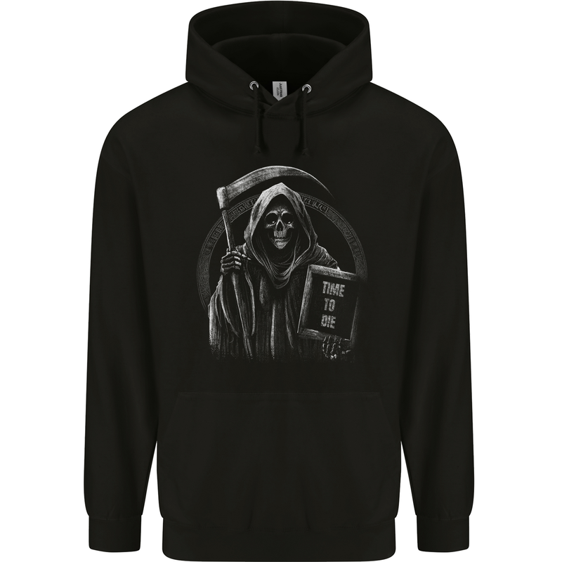 Time to Die Grim Reaper Childrens Kids Hoodie Black