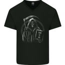 Time to Die Grim Reaper Mens V-Neck Cotton T-Shirt Black