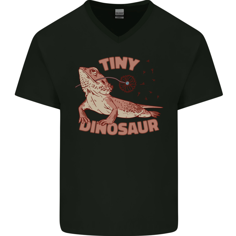 Tiny Dinosaur Funny Bearded Dragon Mens V-Neck Cotton T-Shirt Black