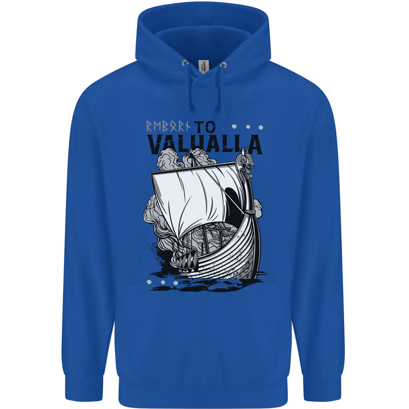 To Valhalla Viking Ship Mens 80% Cotton Hoodie Royal Blue