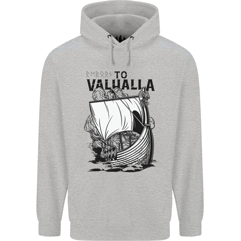 To Valhalla Viking Ship Mens 80% Cotton Hoodie Sports Grey