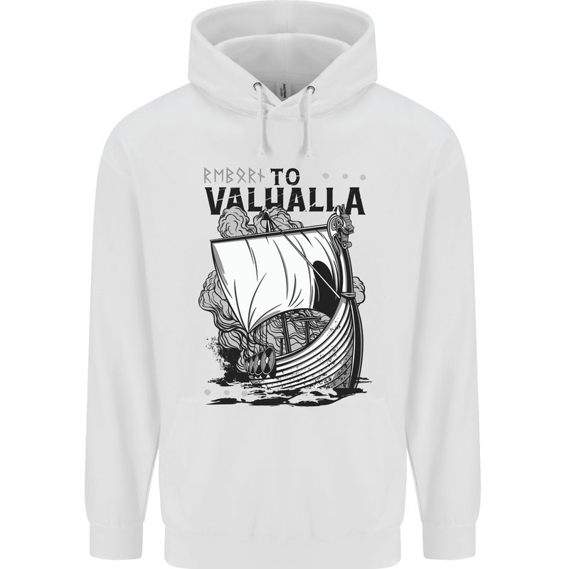 To Valhalla Viking Ship Mens 80% Cotton Hoodie White