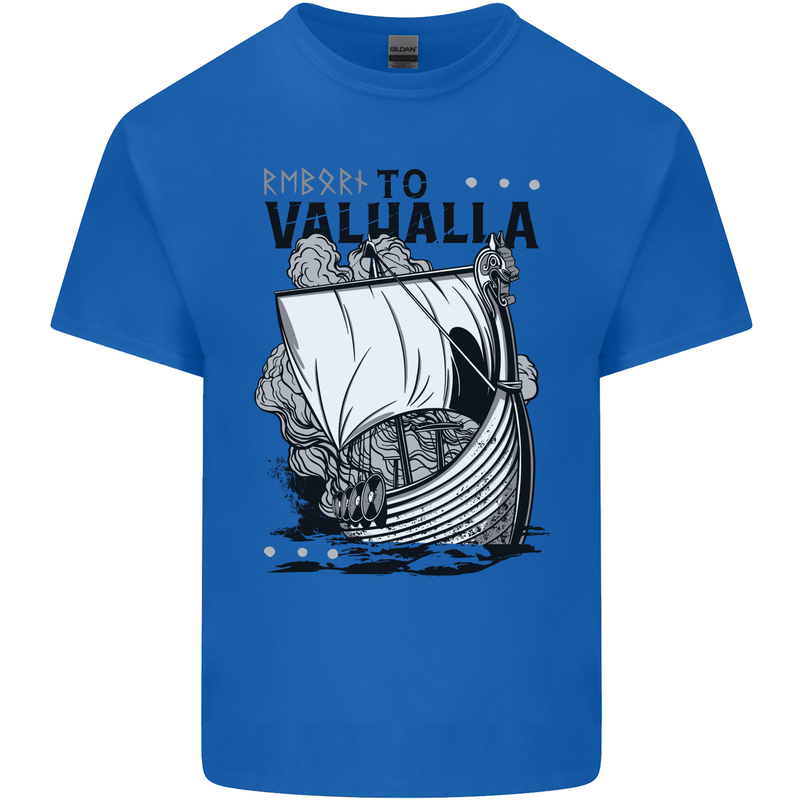 To Valhalla Viking Ship Mens Cotton T-Shirt Tee Top Royal Blue
