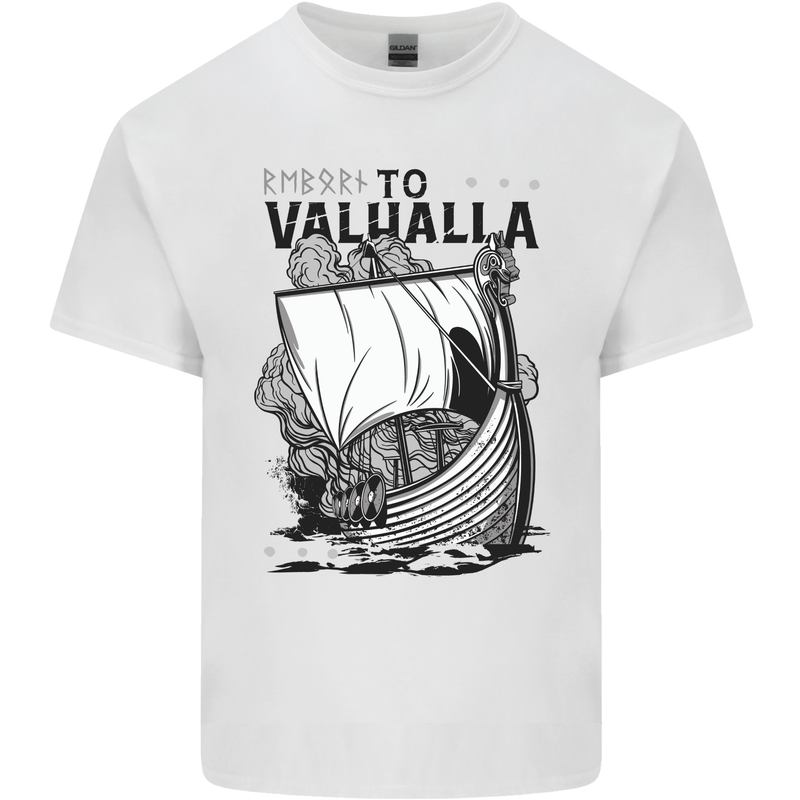 To Valhalla Viking Ship Mens Cotton T-Shirt Tee Top White