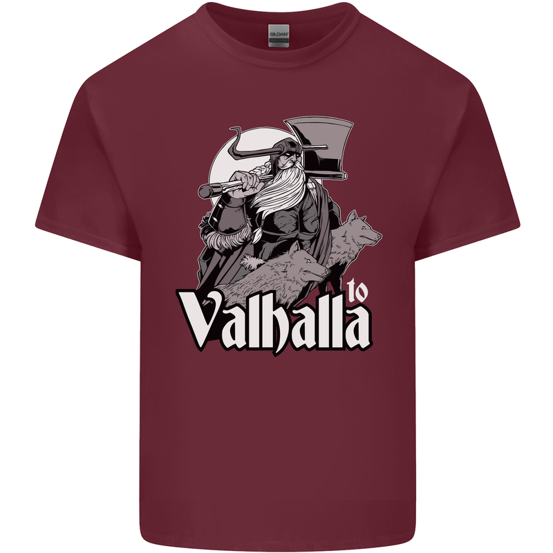 To Valhalla Viking Warrior Odin Mens Cotton T-Shirt Tee Top Maroon