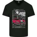 Tokyo Drifting Anime American Muscle Car Japan Mens V-Neck Cotton T-Shirt Black
